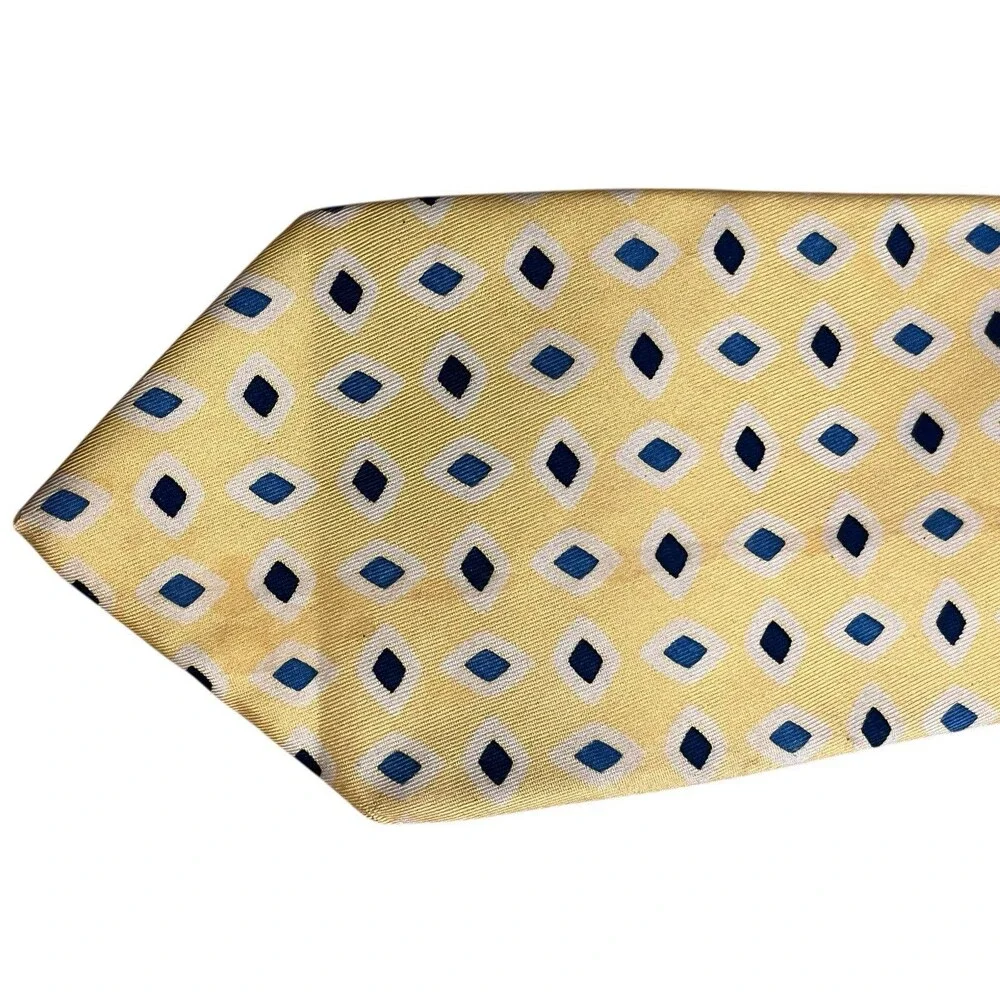 Turnbow Asser to Honor the Prince of Wales Shirtmaker Tie Yellow Blue Diamonds